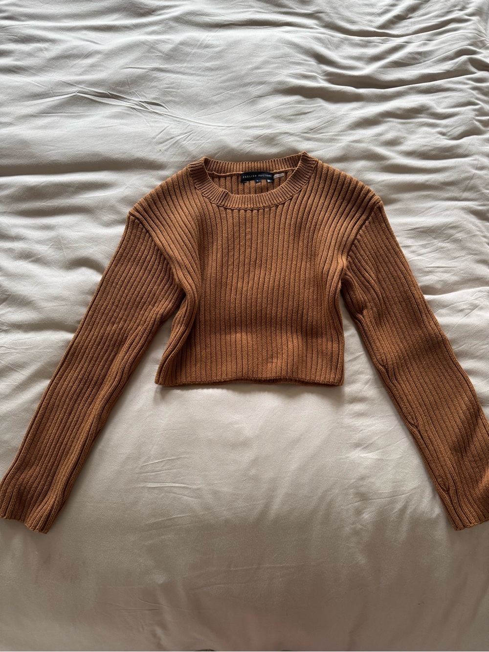 English Factory Ribbed Crewneck Sweater in Rust Brown